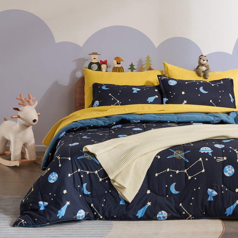 SLEEP ZONE Kids Twin Bedding Comforter Set - Super Cute & Soft Kids Bedding Bed in a Bag 5 Pieces Set with Comforter, Sheet, Pillowcase & Sham (Navy Galaxy) - Image 3